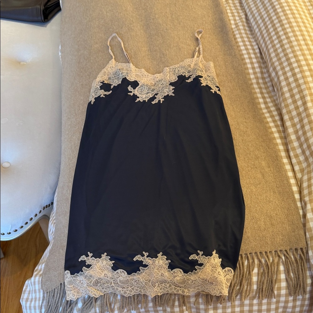 Elegant Black and Cream Lace Slip Dress